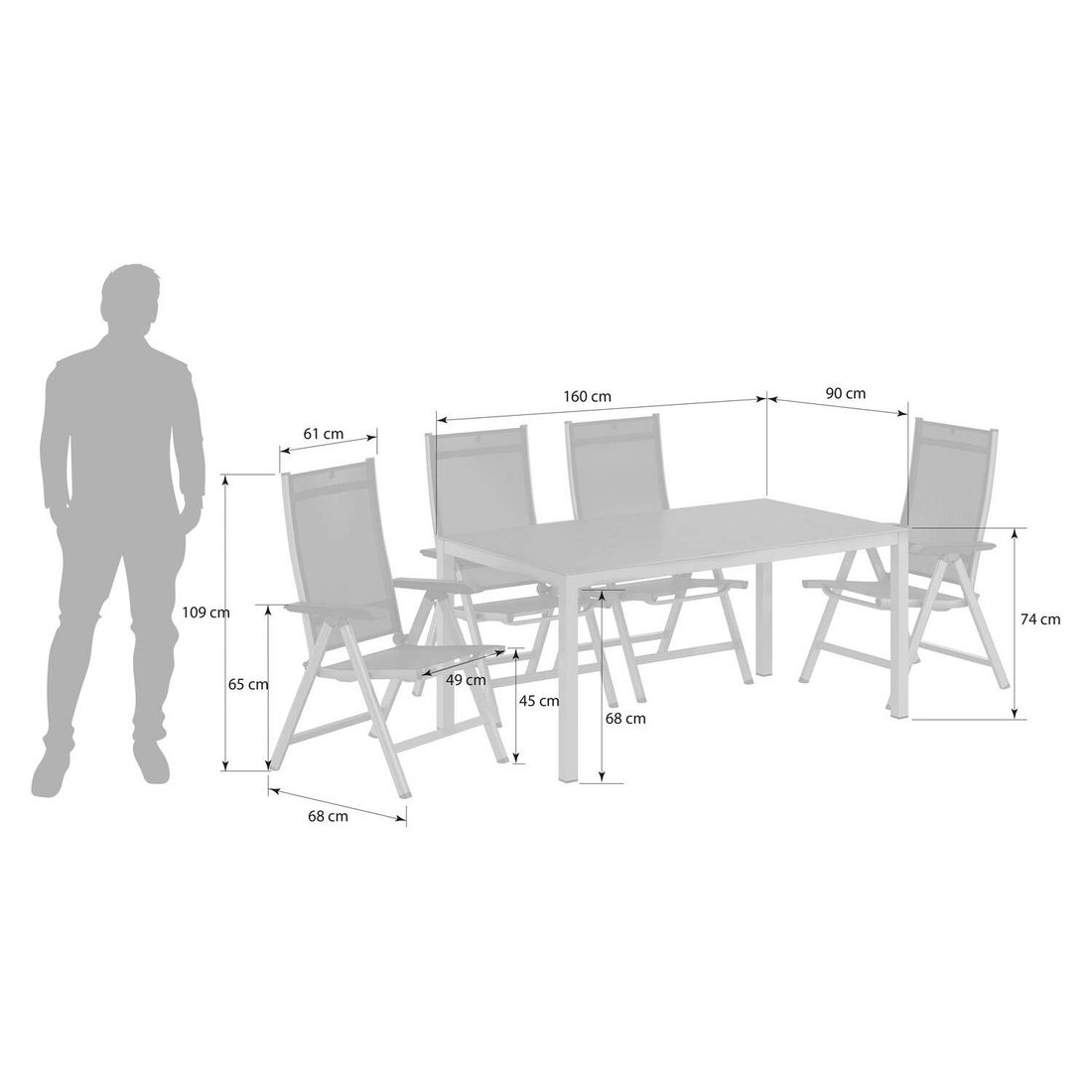 Kettler Basic Plus Gartenmöbel-Set M verstellbar (4 Plätze) mit OUTLIV. Tisch 160x90xm