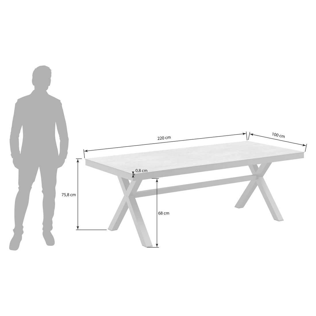 OUTLIV. Gartentisch 220x100cm Aluminium/Dekton