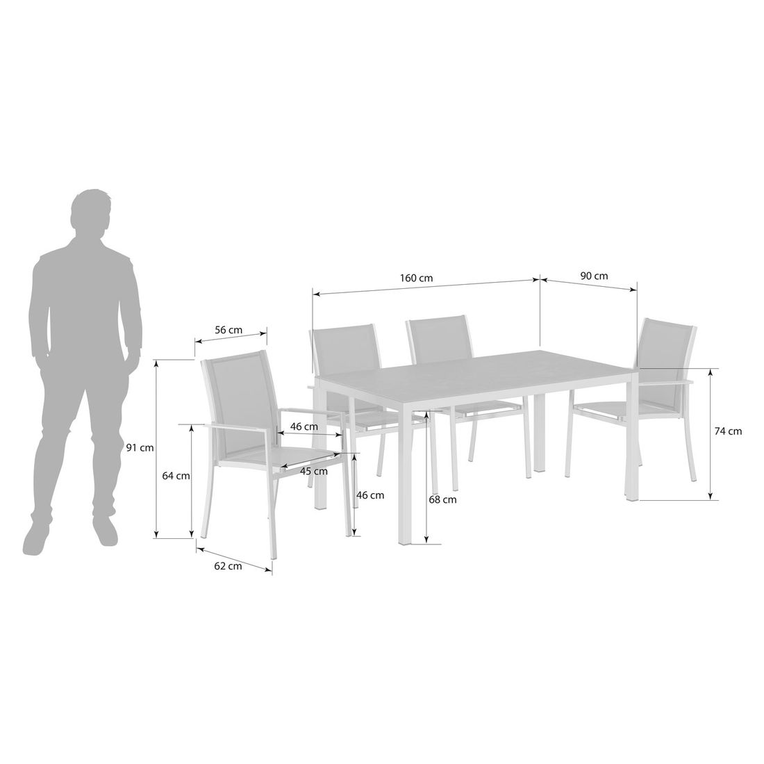 OUTLIV. Oviedo Gartenmöbel-Set M (4 Plätze) Tisch 160x90cm