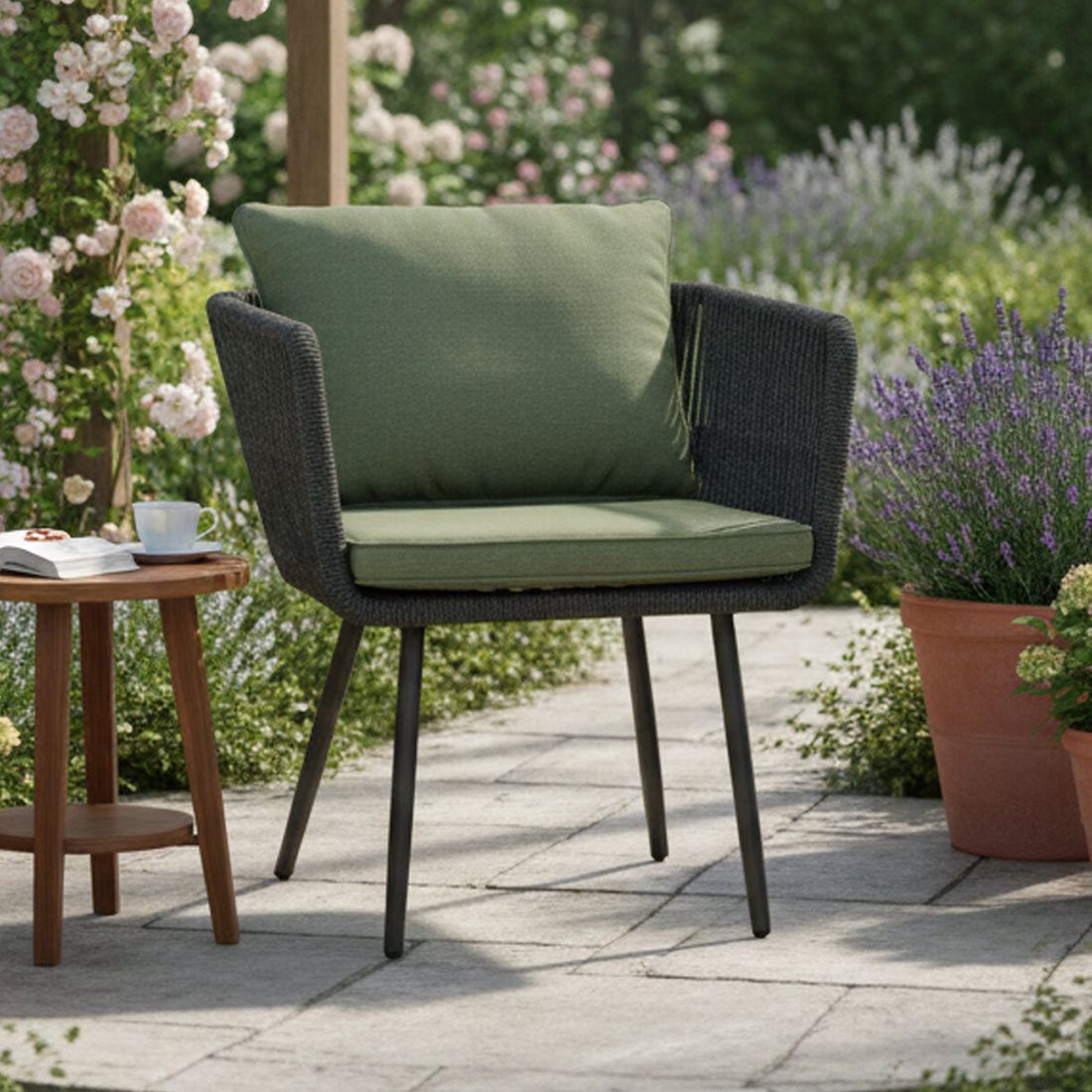 LC Garden Saigon Gartensessel Stahl mit Sitz- und Rückenkissen
