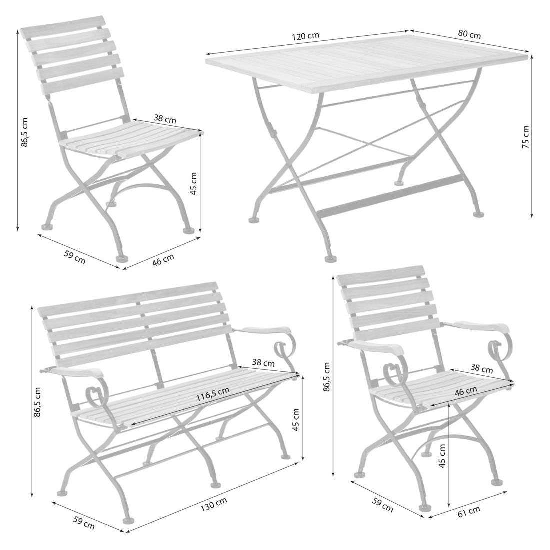 LC Garden Wimbledon Gartenmöbel-Set L (6 Plätze) Tisch 120x80cm
