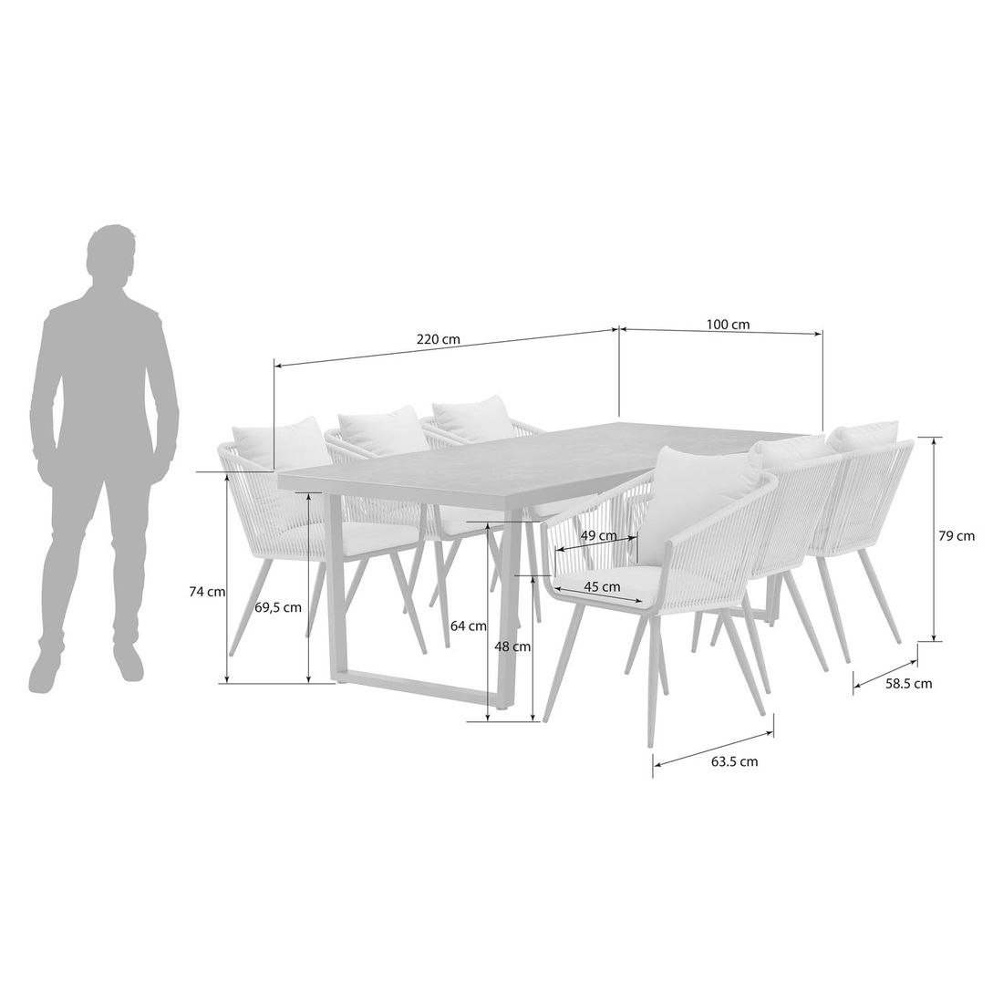 OUTLIV. Alex Gartenmöbel-Set L (6 Plätze) Tisch 220x100cm