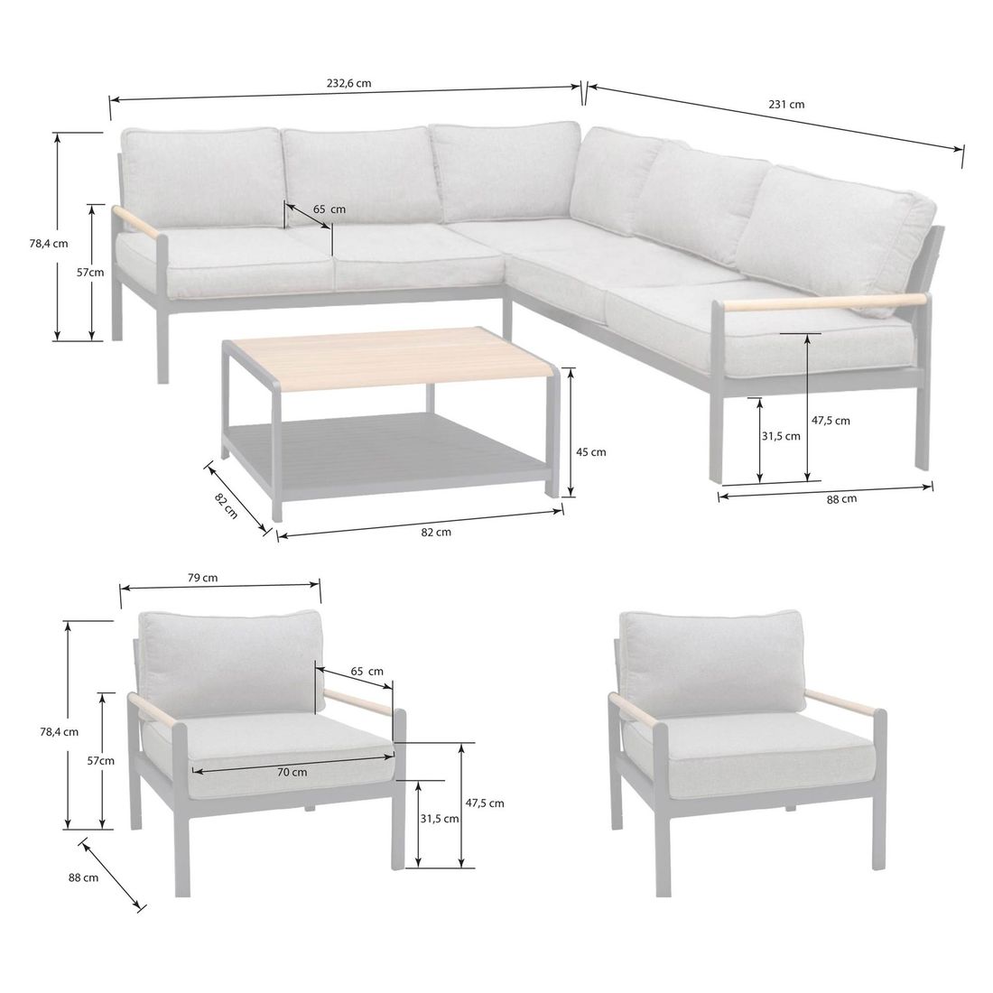 LifestyleGarden Amber Ecklounge inkl. Loungetisch Aluminium/Olefin