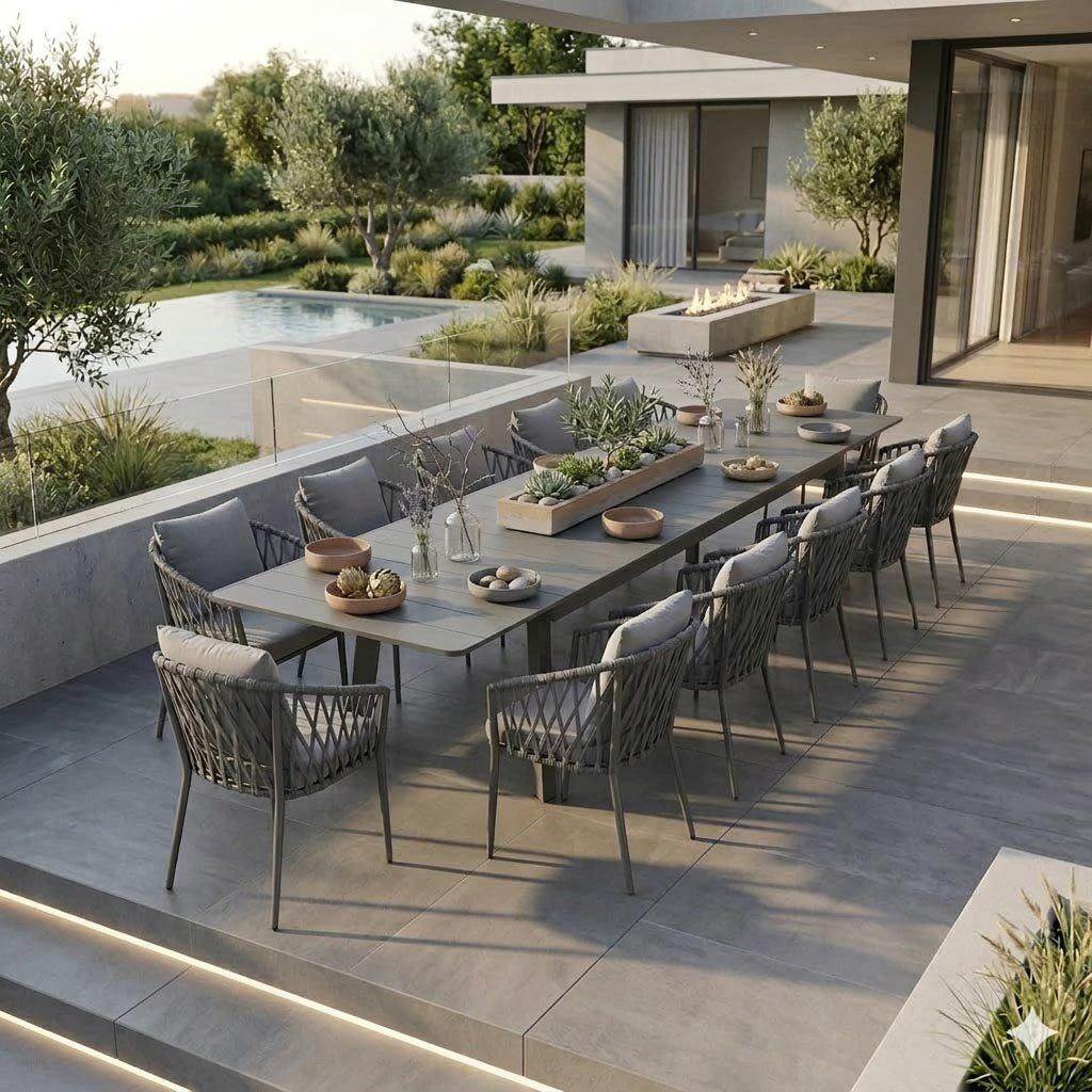 LC Garden Sunrepo Gartenmöbel-Set XXL (12 Plätze) mit OUTLIV. Tisch 266/331/396x110cm