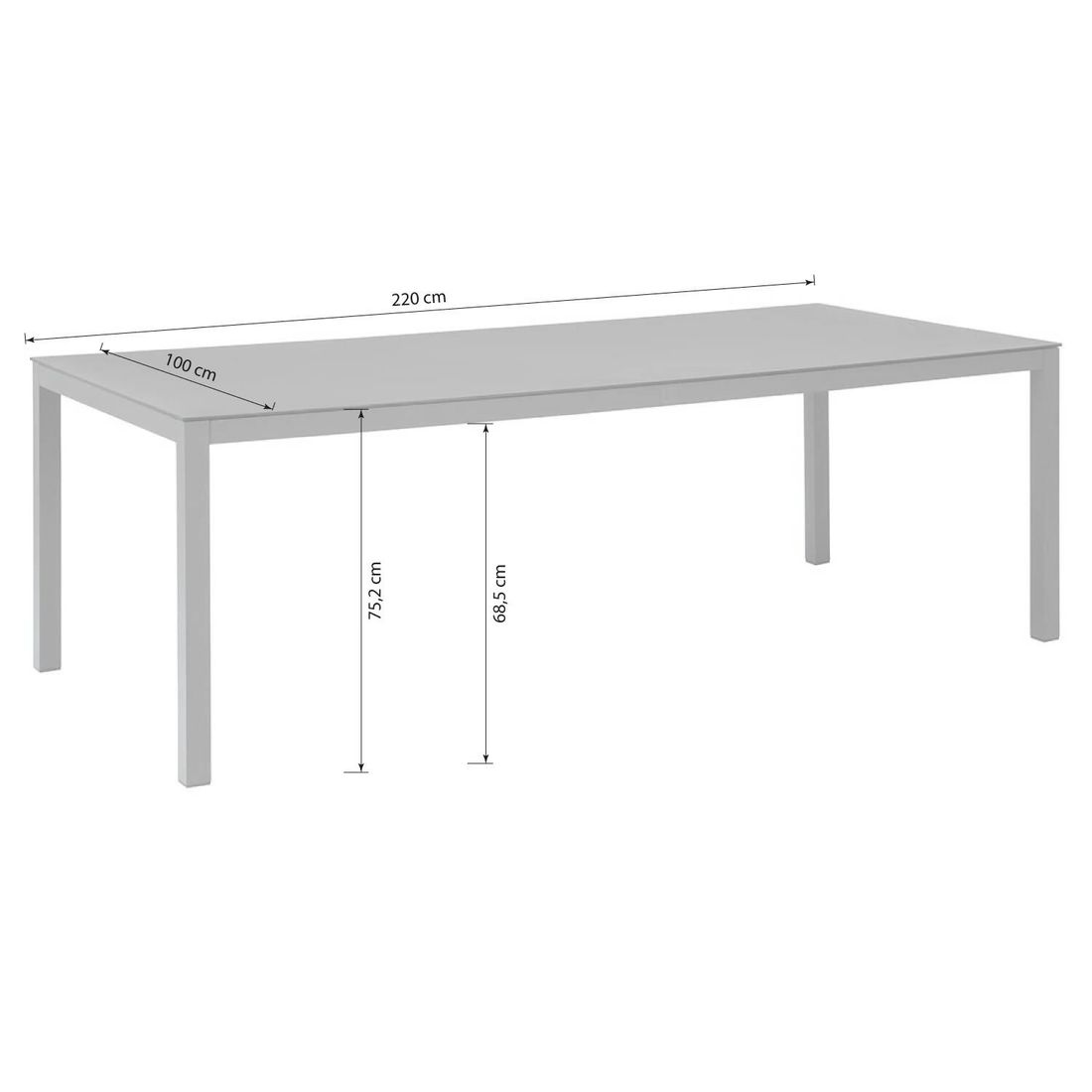 OUTLIV. Gartentisch 220x100cm Aluminium/Glaskeramik