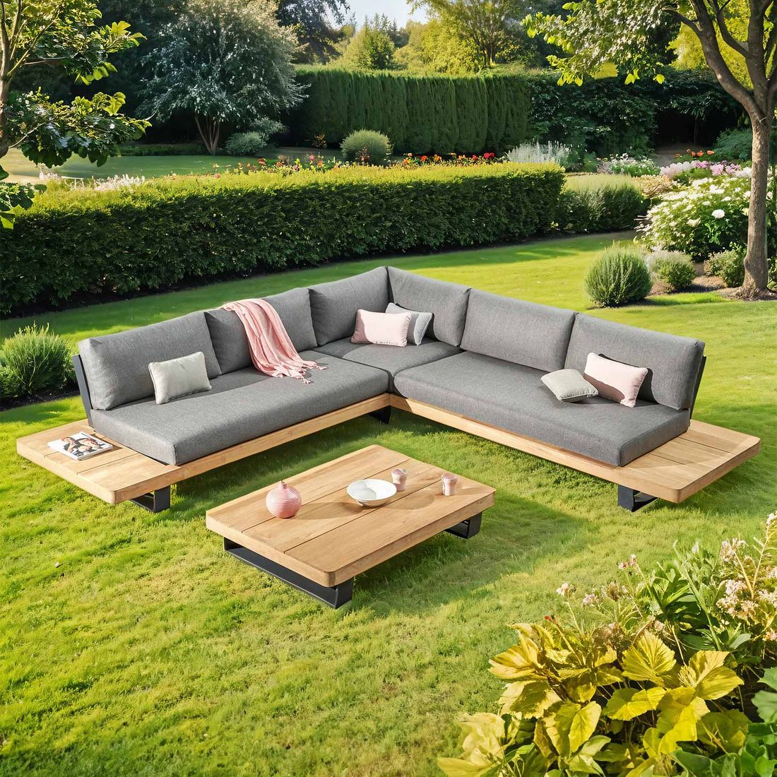 OUTLIV. New York Ecklounge inkl. Loungetisch Aluminium/Teak/Olefin