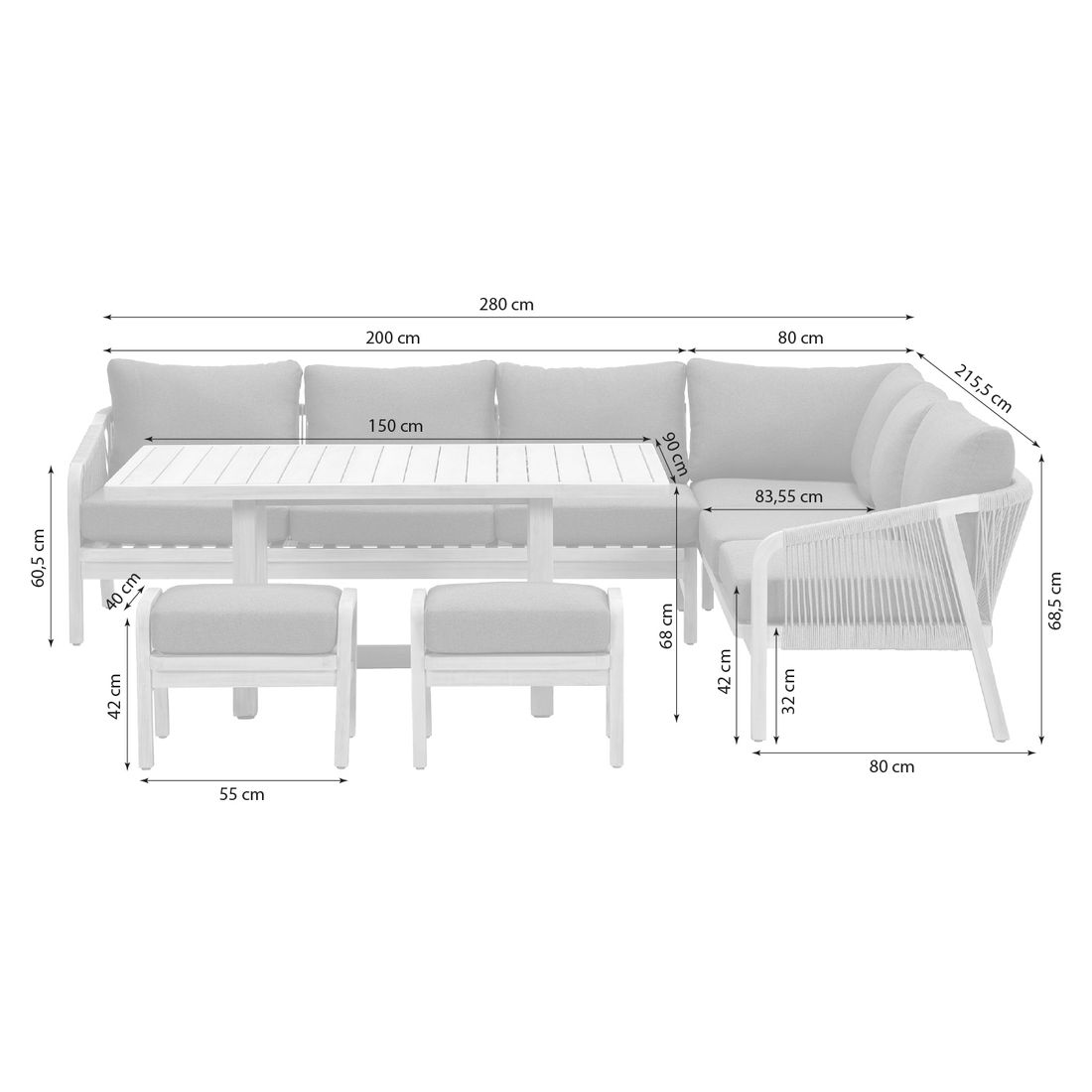 Garden Impressions Santos Dininglounge Tisch 150x90cm Akazie/Rope/Polyester