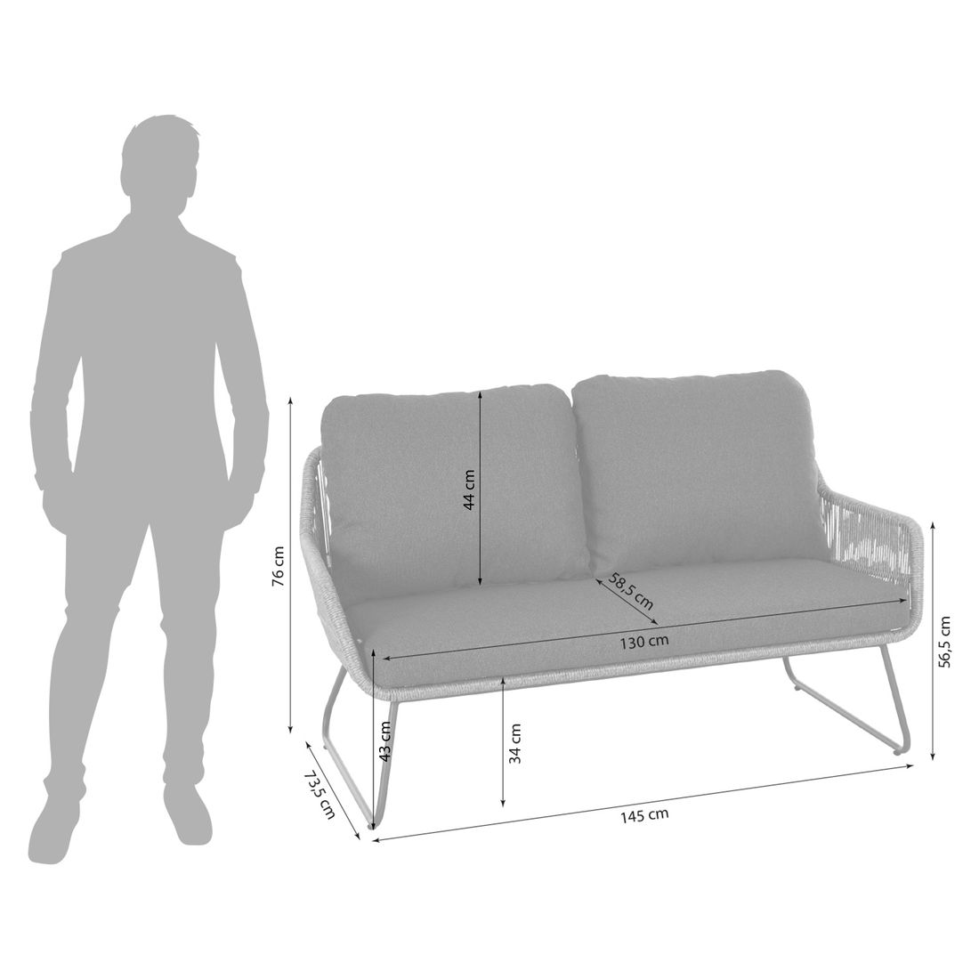 Siena Garden Kansas Loungebank Aluminium/Geflecht