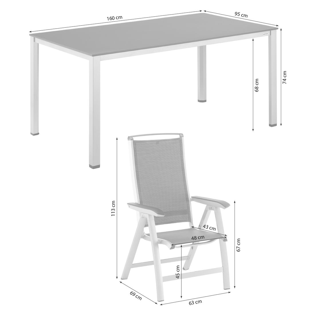 Kettler Forma II Gartenmöbel-Set M (4 Plätze) Tisch 160x95cm