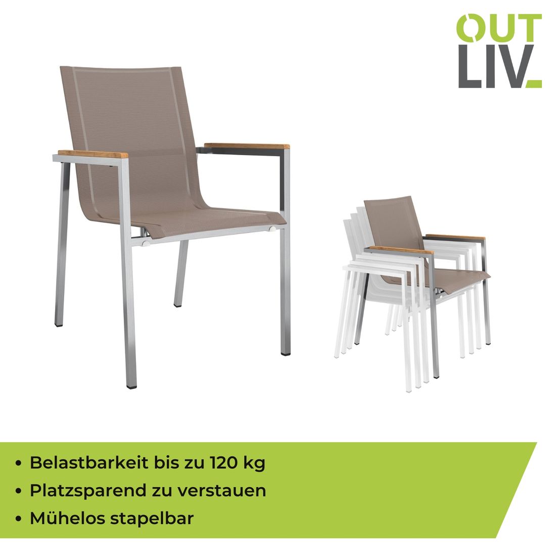 OUTLIV. Rimini Stapelsessel Edelstahl/Textilene