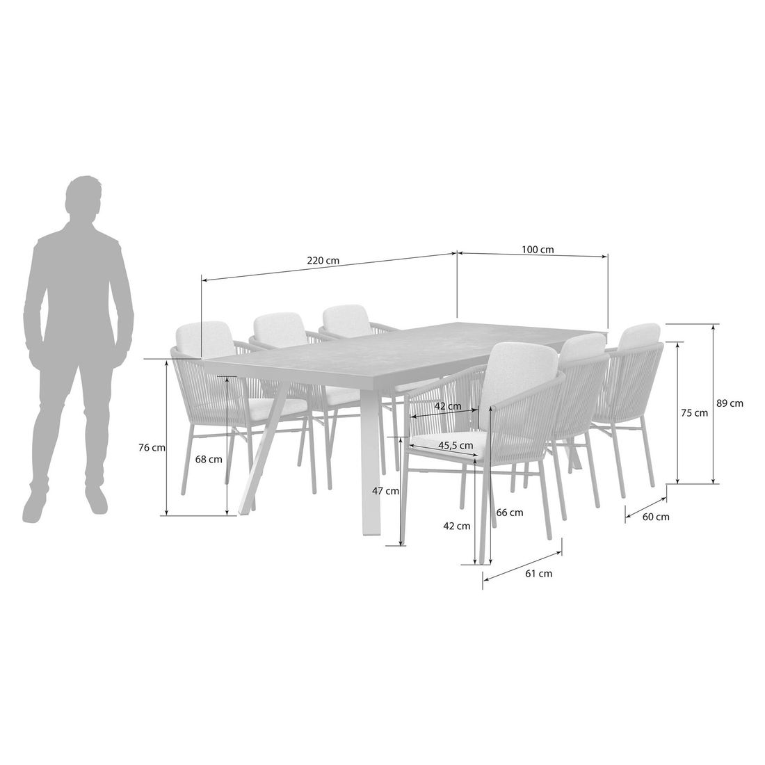 OUTLIV. Ohio Gartenmöbel-Set L (6 Plätze) Tisch 220x100cm