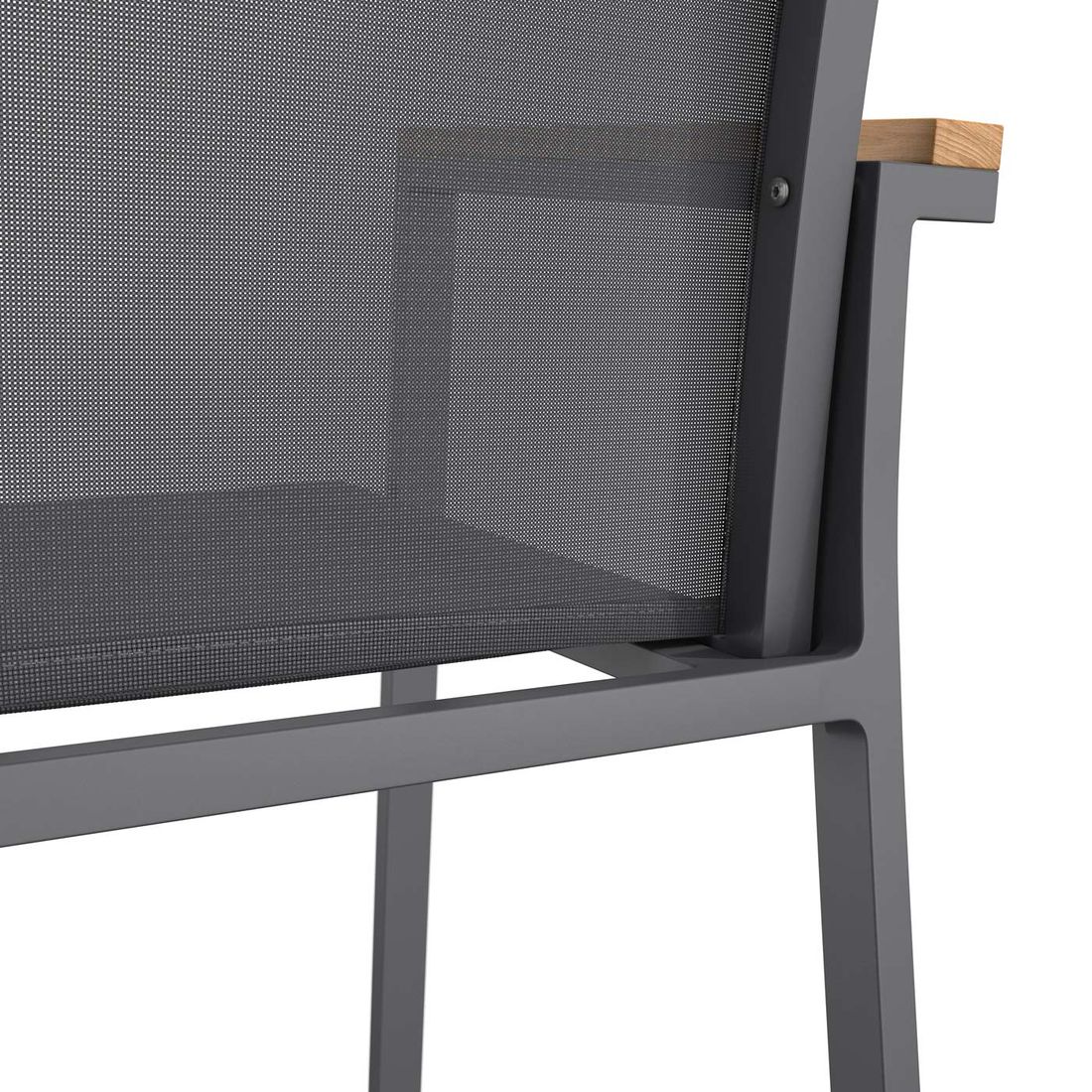 OUTLIV. Kobe Stapelsessel Aluminium/Textilene mit Teakarmlehnen