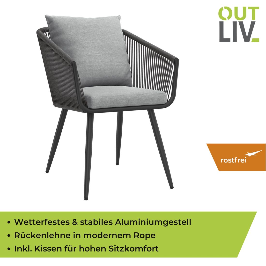 OUTLIV. Alex Gartensessel Aluminium/Rope