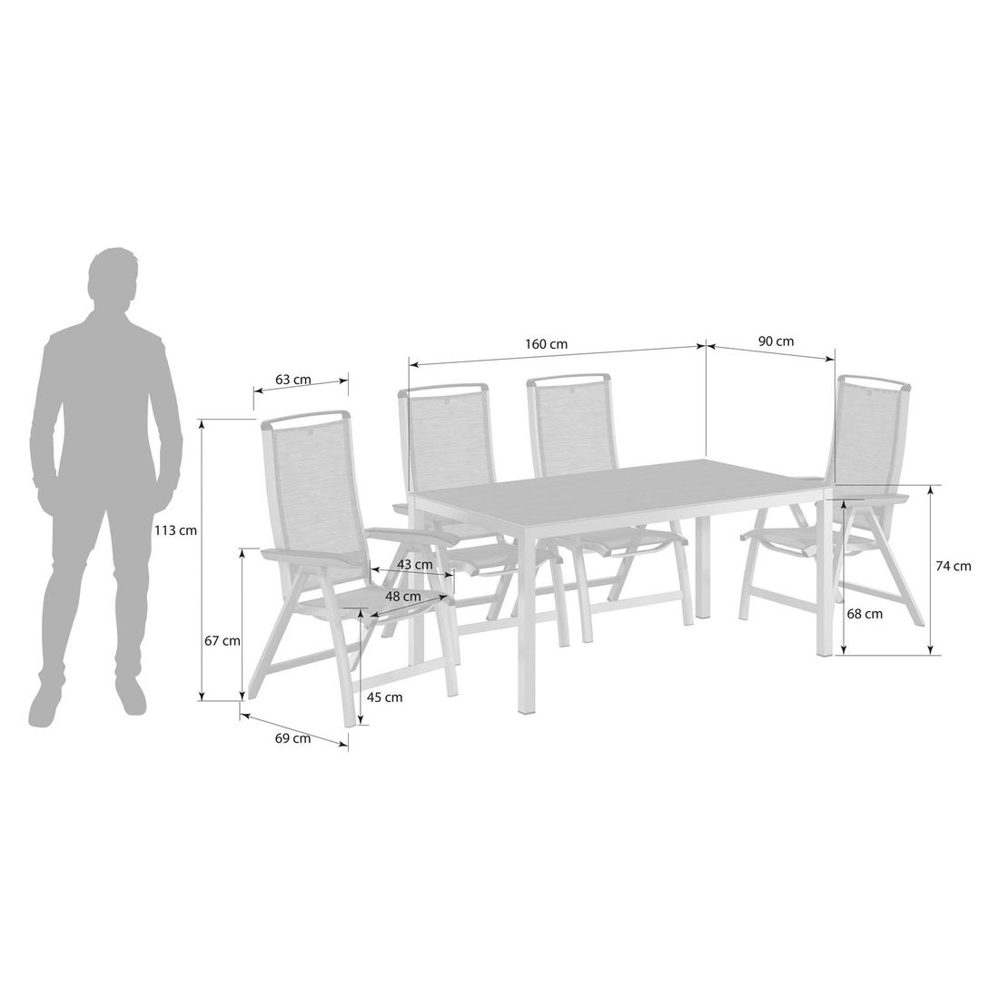 Kettler Forma II Gartenmöbel-Set M verstellbar (4 Plätze) mit OUTLIV. Tisch 160x90cm