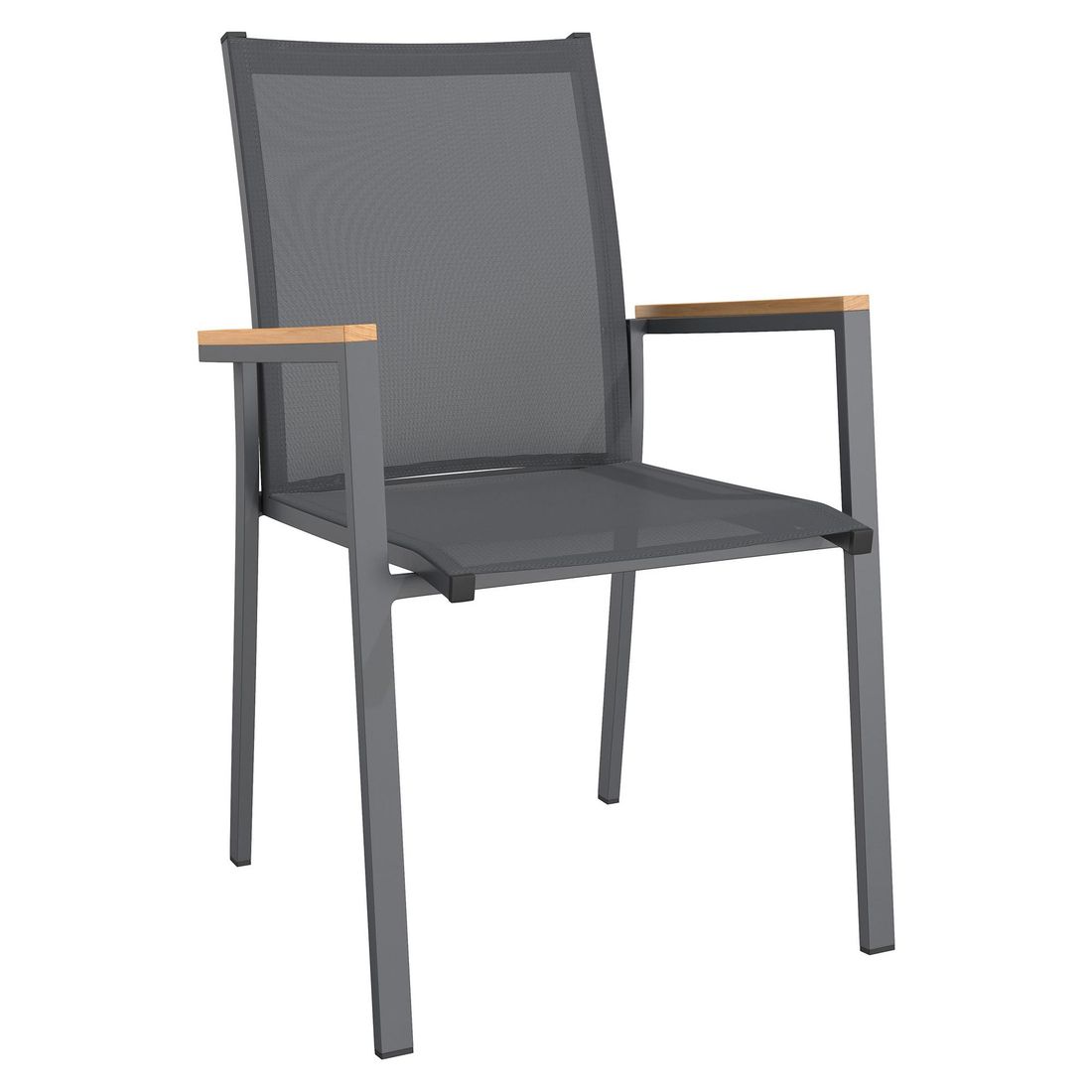 OUTLIV. Kobe Stapelsessel Aluminium/Textilene mit Teakarmlehnen