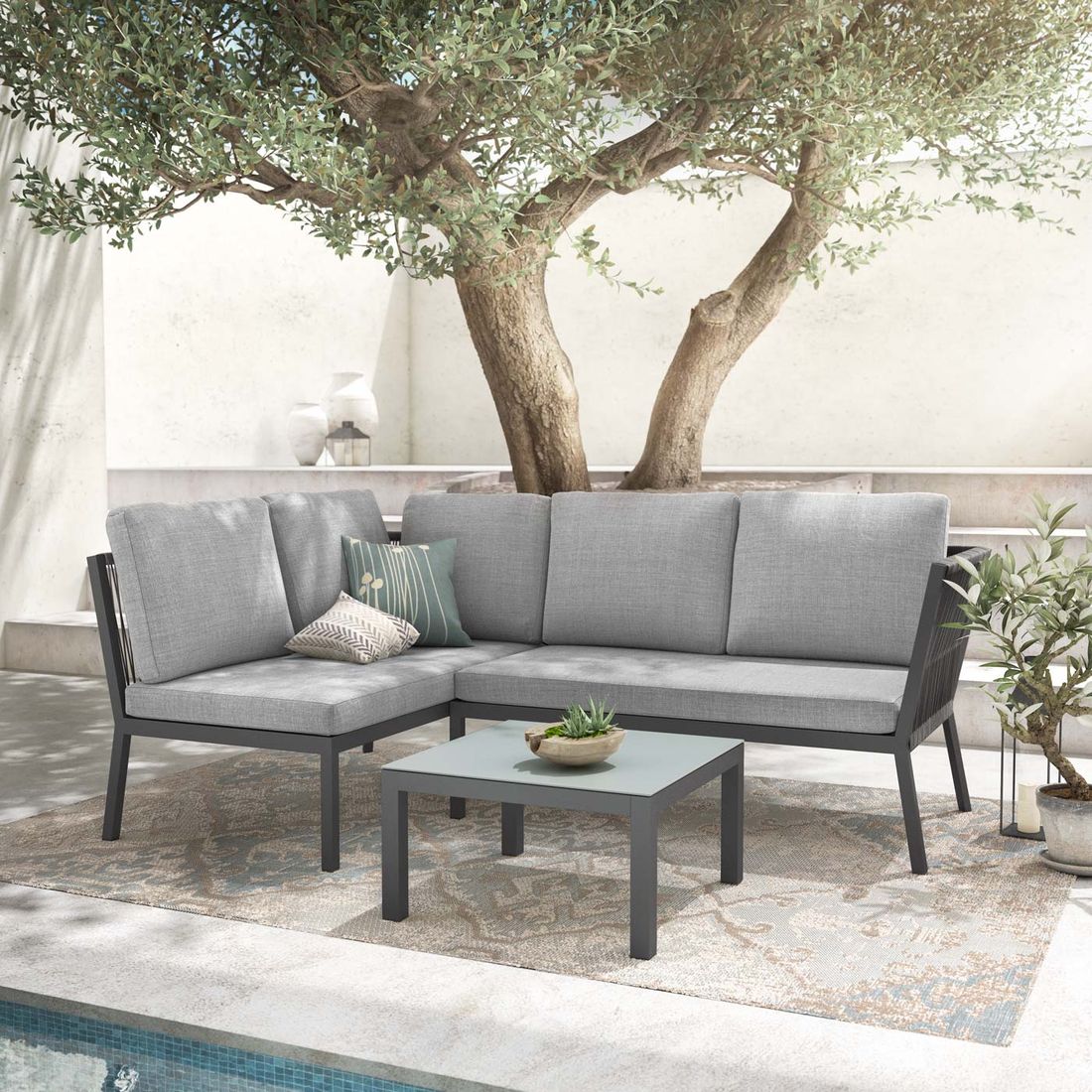 OUTLIV. Alex Ecklounge inkl. Loungetisch Aluminium/Rope