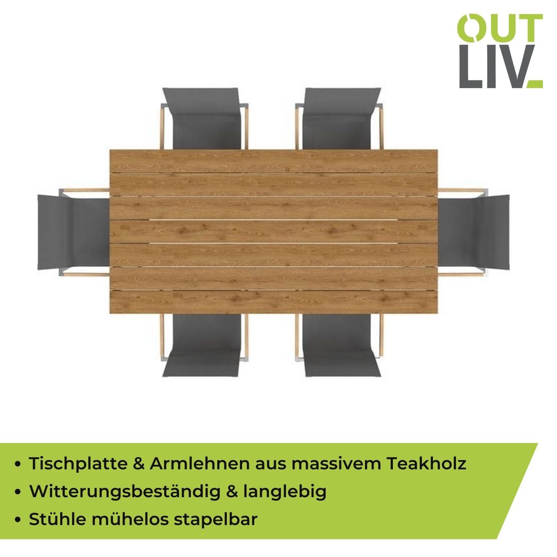 OUTLIV. Rimini Gartenmöbel-Set L (6 Plätze) Tisch 200x100cm
