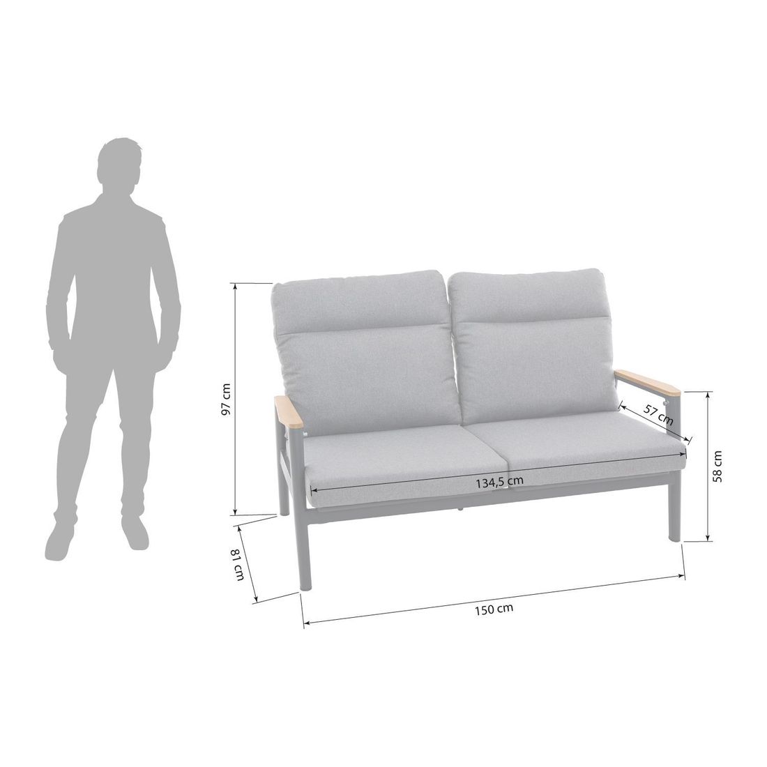 Siena Garden Cortina Loungeset verstellbar inkl. OUTLIV. Lifttisch Aluminium/Rope/Polypropylen