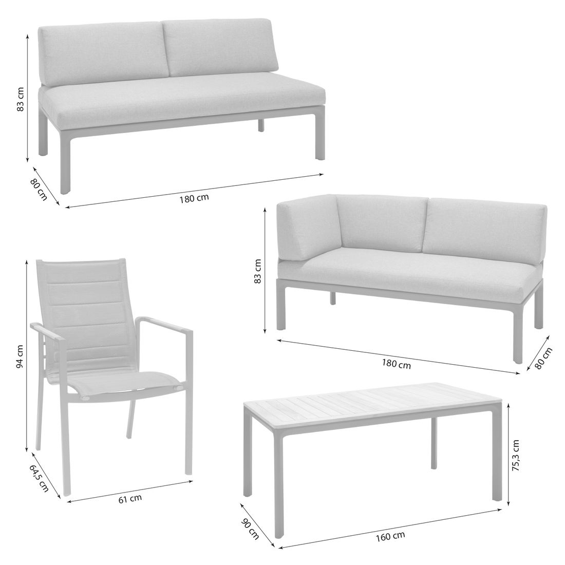 LifestyleGarden Espoo Gartenmöbel-Set M (5 Plätze) Tisch 160x90cm
