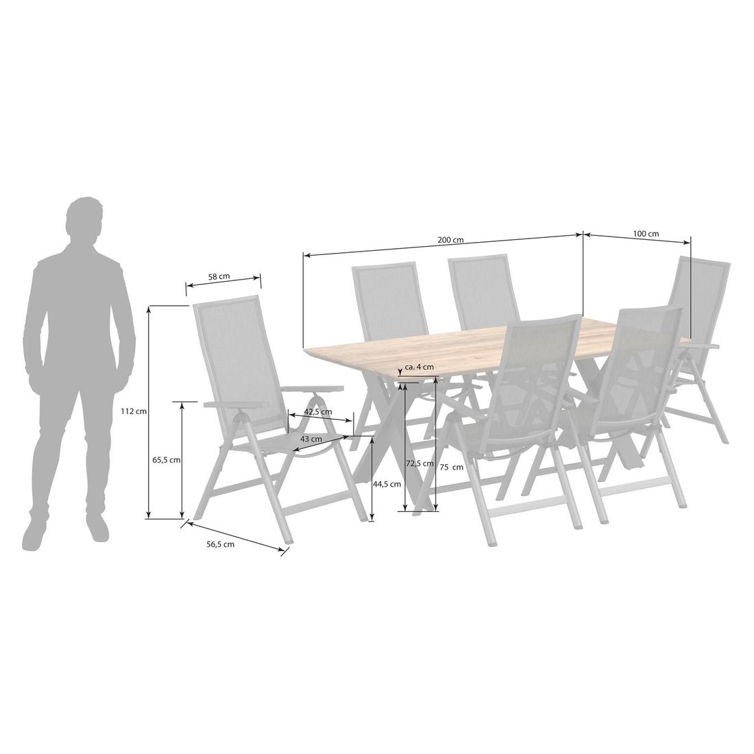 OUTLIV. Jacob Gartenmöbel-Set L verstellbar (6 Plätze) Tisch 200x100cm