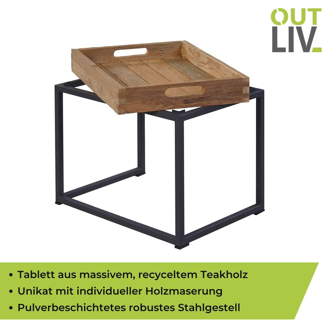 OUTLIV. Tray Beistelltisch Stahl/Teak Recycelt