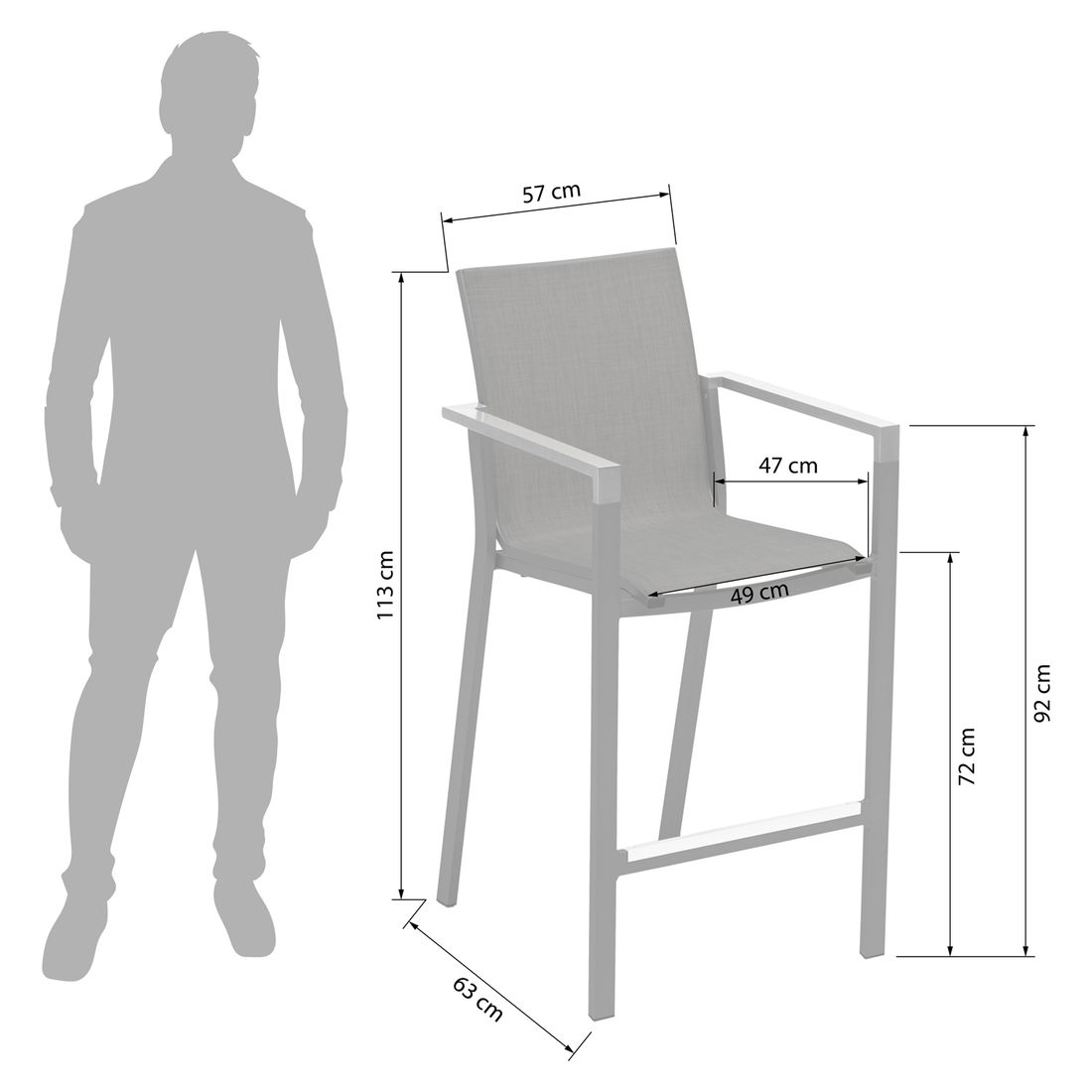 Kettler Rasmus Garten-Barstuhl Aluminium/Outdoorgewebe