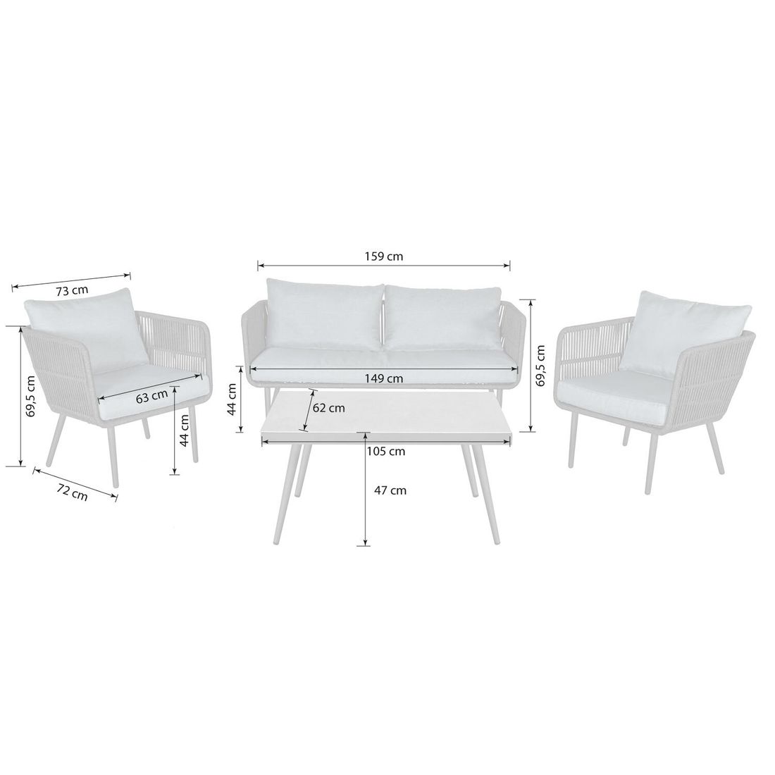 LC Garden Saigon Loungeset inkl. Loungetisch Stahl/Rope/Polyester