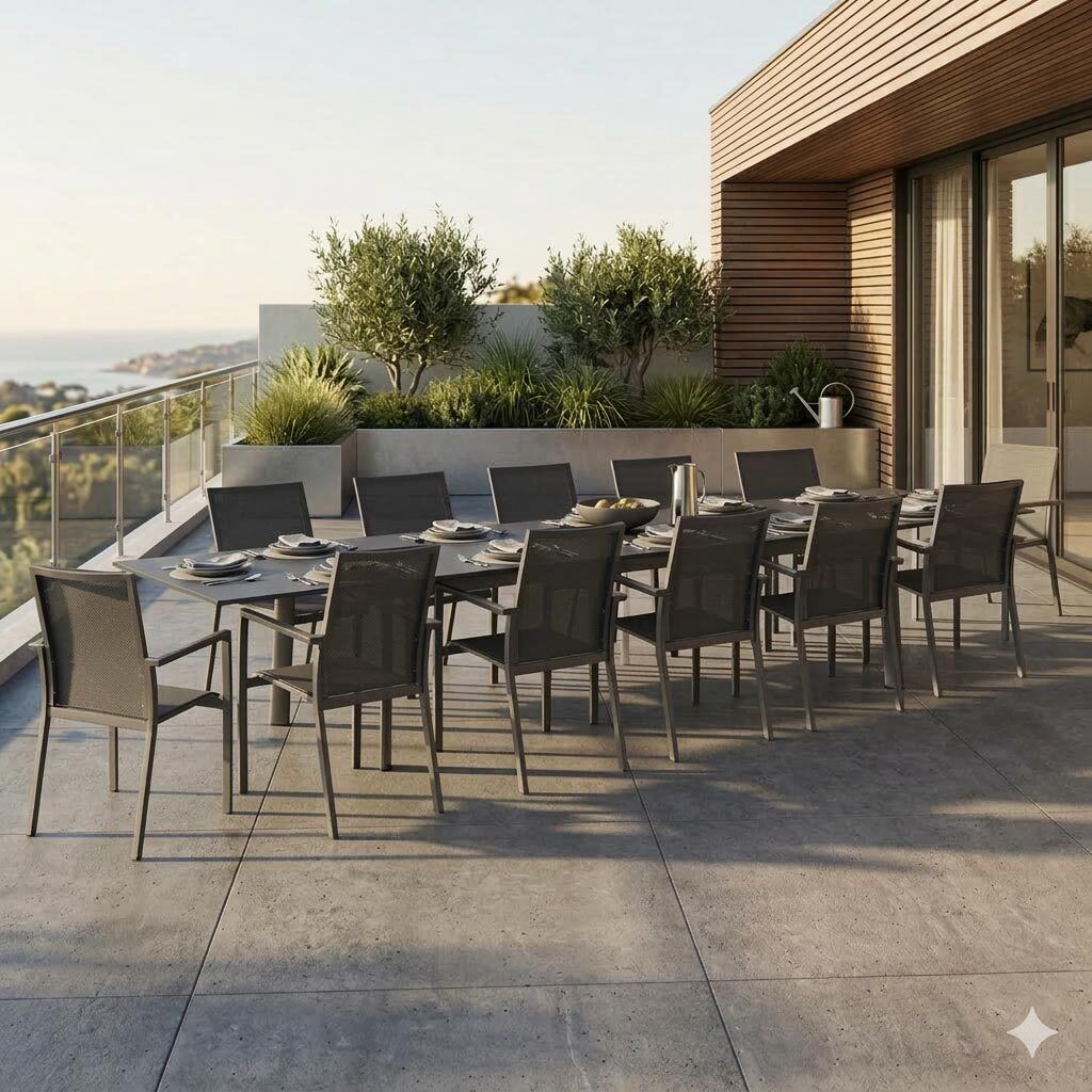 OUTLIV. Lucca Gartenmöbel-Set XXL (12 Plätze) Tisch 266/331/396x110cm