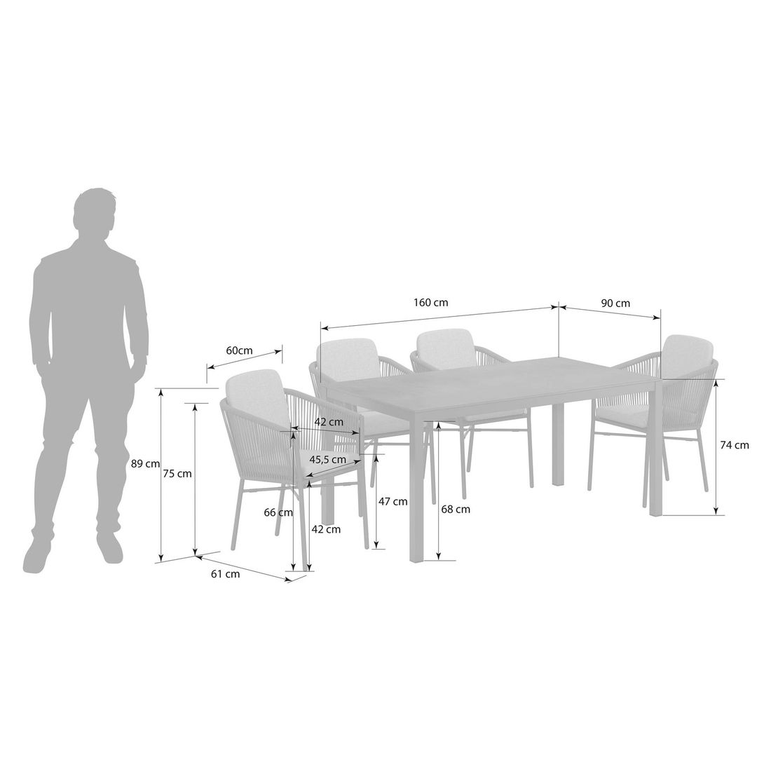OUTLIV. Ohio Gartenmöbel-Set M (4 Plätze) Tisch 160x90cm