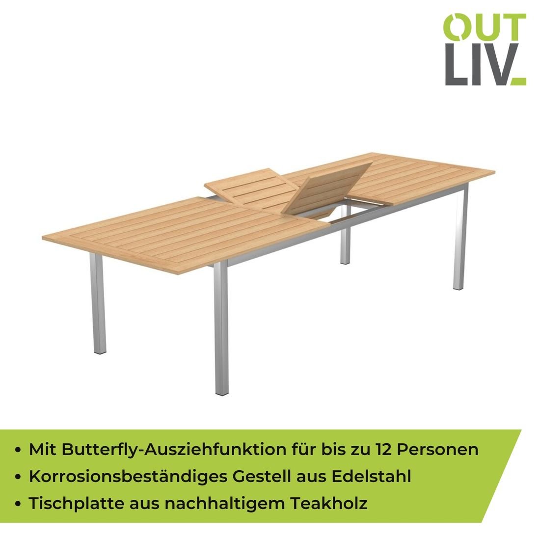 OUTLIV. Oviedo Ausziehtisch 240/300x90 cm Edelstahl/Teak