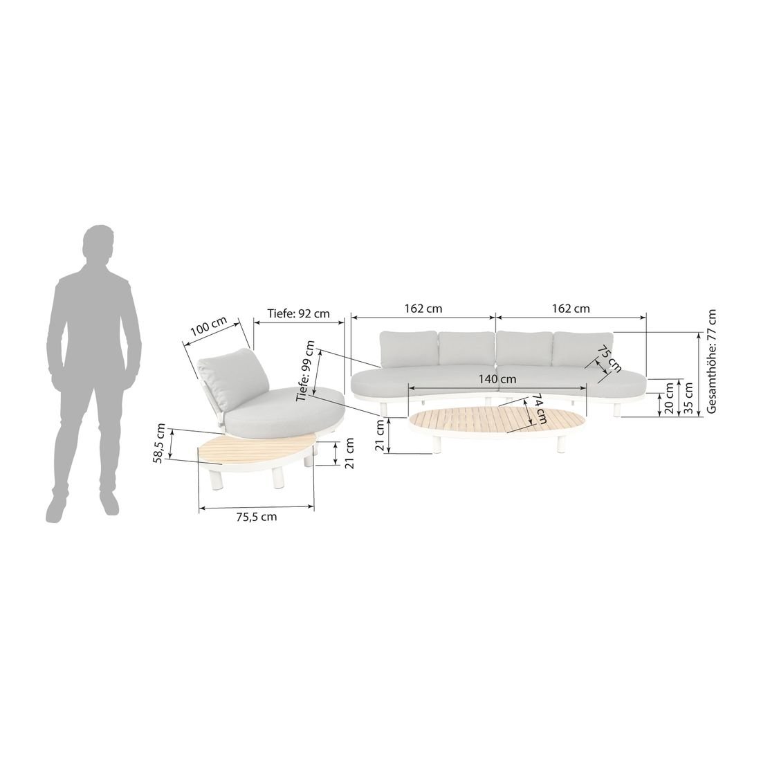 OUTLIV. Washington Loungeset inkl. Loungetisch Aluminium/Rope/Olefin
