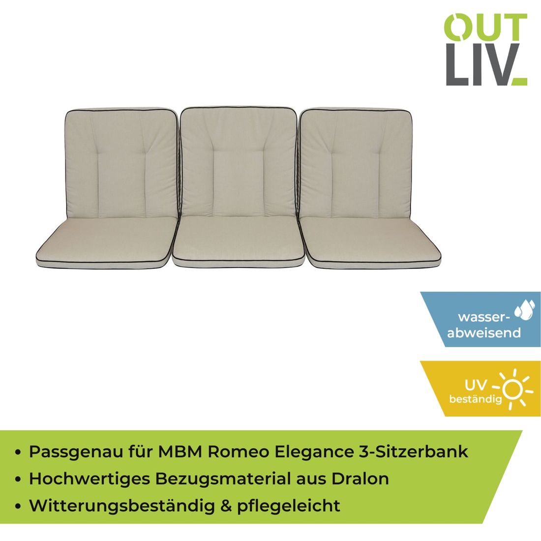 OUTLIV. Romeo Elegance 3-Sitzer-Bankauflage Dralon