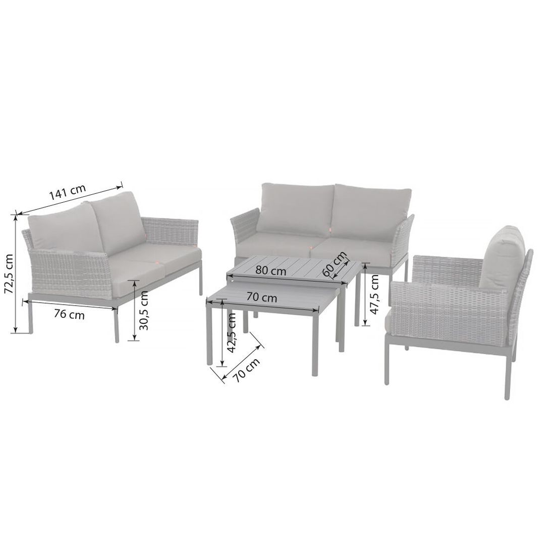 Siena Garden Aurelio Loungeset inkl. Loungetische Aluminium/Gardino-Geflecht/Polypropylen