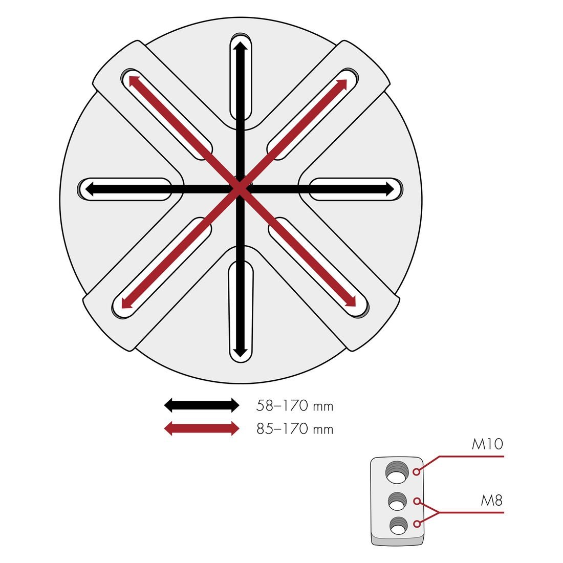 Adapterplatte Vario für Doppler/OUTLIV. Granitständer 140 kg - von LK120 auf LK58-170