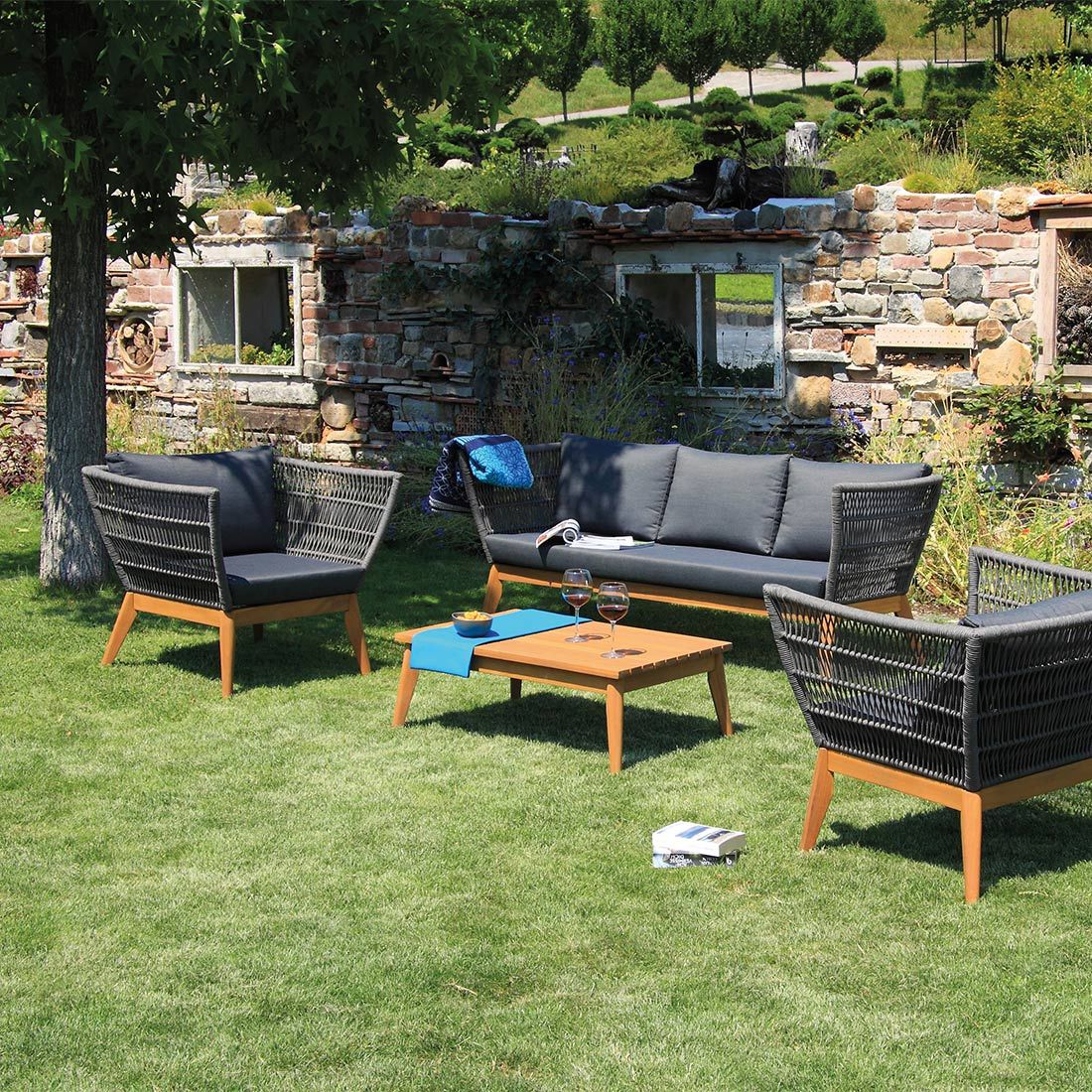 Acamp Alhambra Loungeset inkl. Loungetisch Akazie/Rope