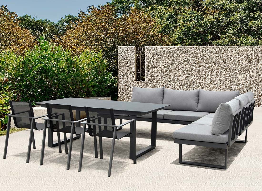 Acamp Hollywood Gartentisch 200x100cm Aluminium/Glas