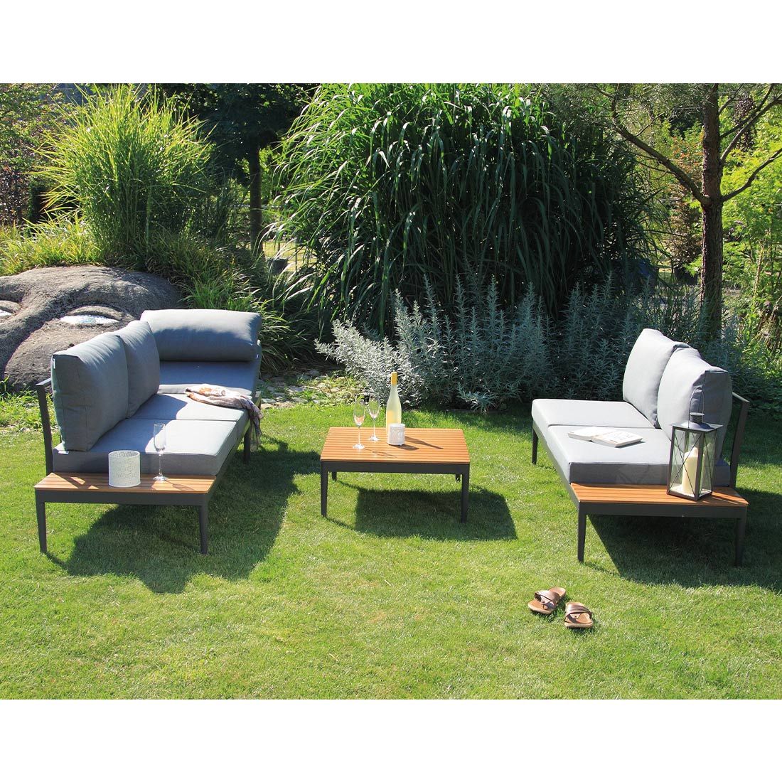 Acamp Paros Ecklounge 4-tlg. Aluminium/Akazie/Polster
