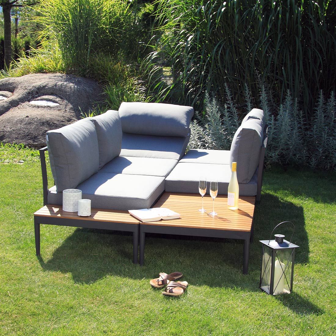 Acamp Paros Ecklounge 4-tlg. Aluminium/Akazie/Polster
