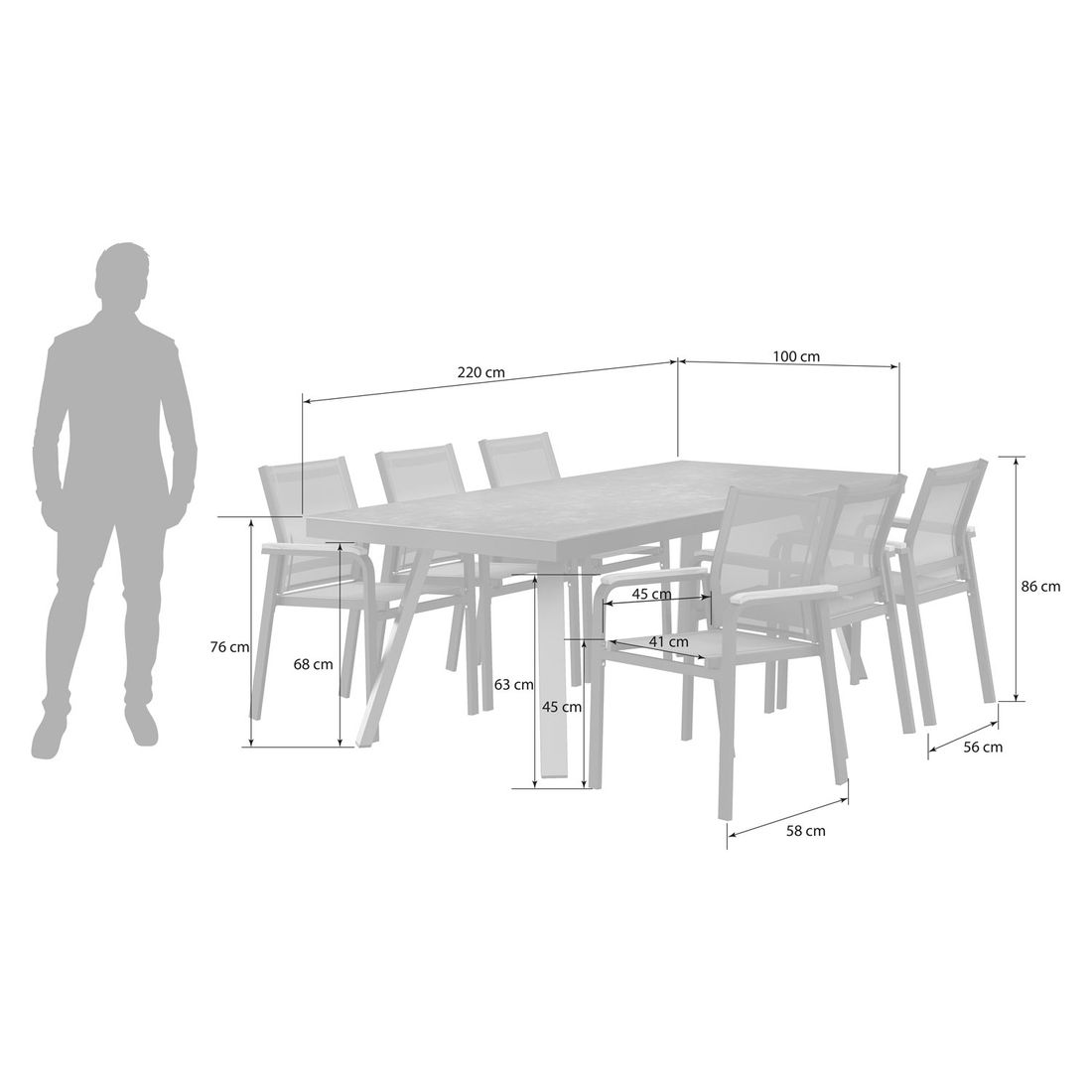 OUTLIV. Florenz Gartenmöbel-Set L (6 Plätze) Tisch 220x100cm Vierfuß