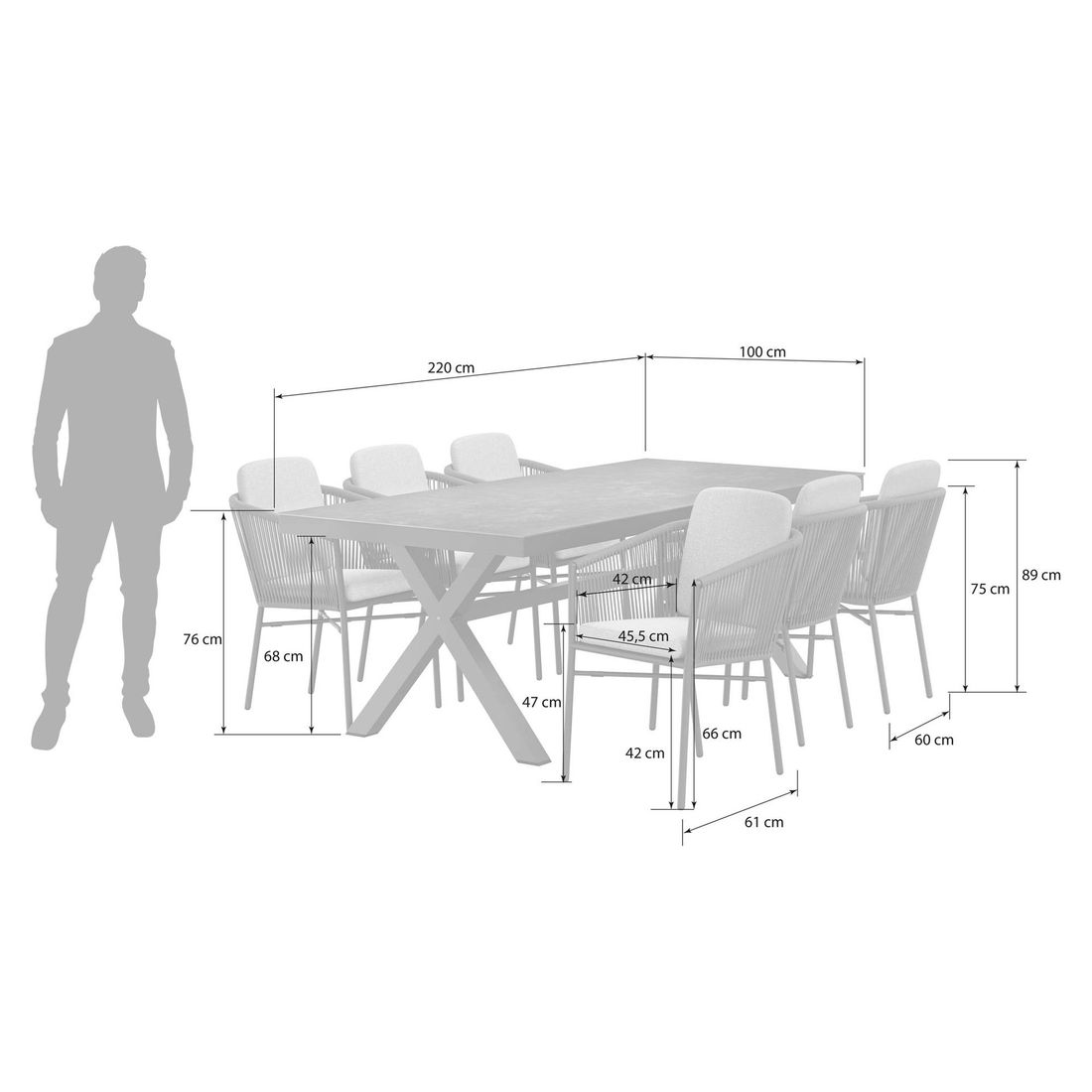 OUTLIV. Ohio Gartenmöbel-Set L (6 Plätze) Tisch 220x100cm