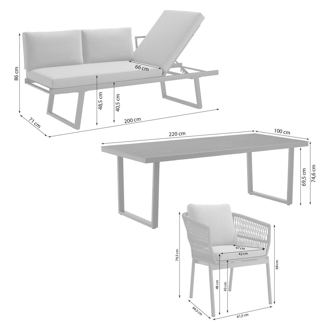 OUTLIV. Alicante Gartenmöbel-Set L (6 Plätze) Tisch 220x100cm
