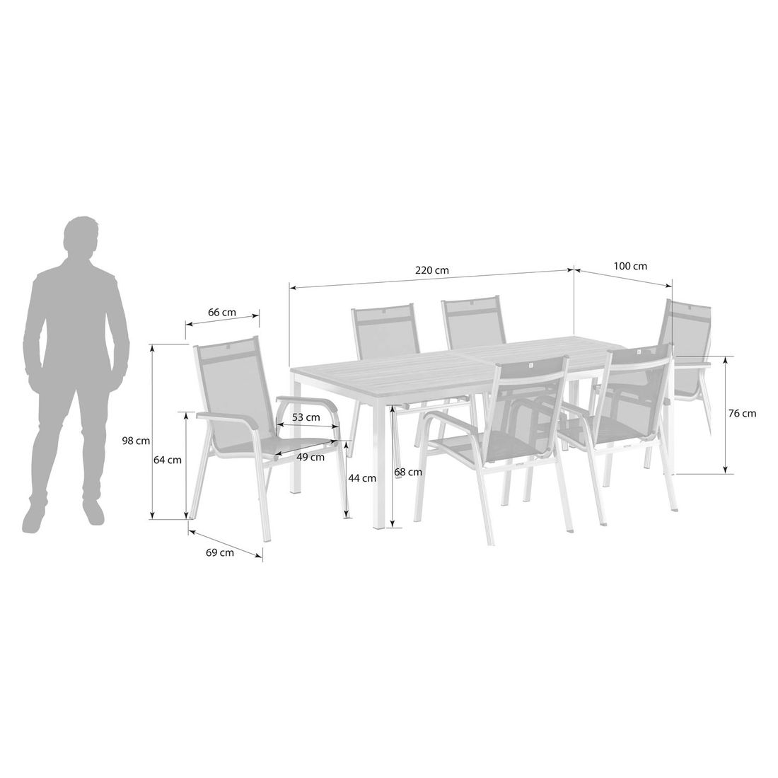 Kettler Basic Plus Gartenmöbel-Set 7-tlg. Tisch 220x100cm