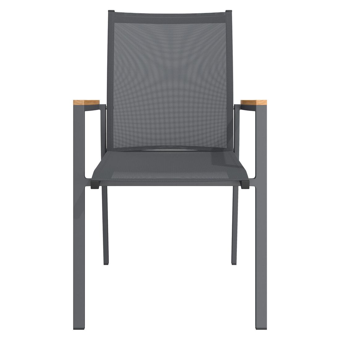 OUTLIV. Kobe Stapelsessel Aluminium/Textilene mit Teakarmlehnen