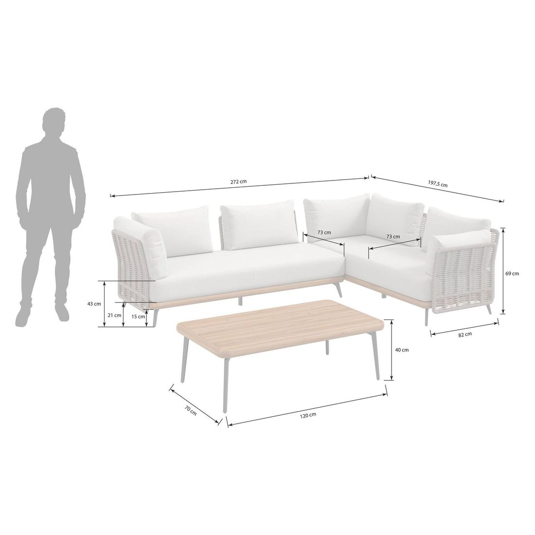 OUTLIV. Ava Ecklounge inkl. Loungetisch Akazie/Rope/Polyester