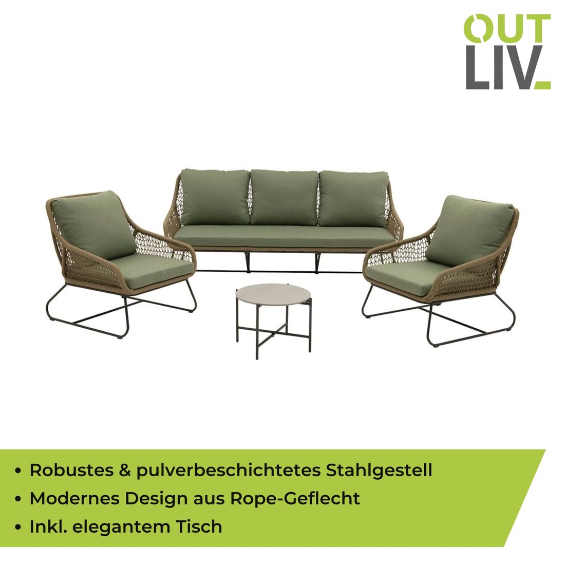 OUTLIV. Portofino Loungeset inkl. Loungetisch Stahl/Rope