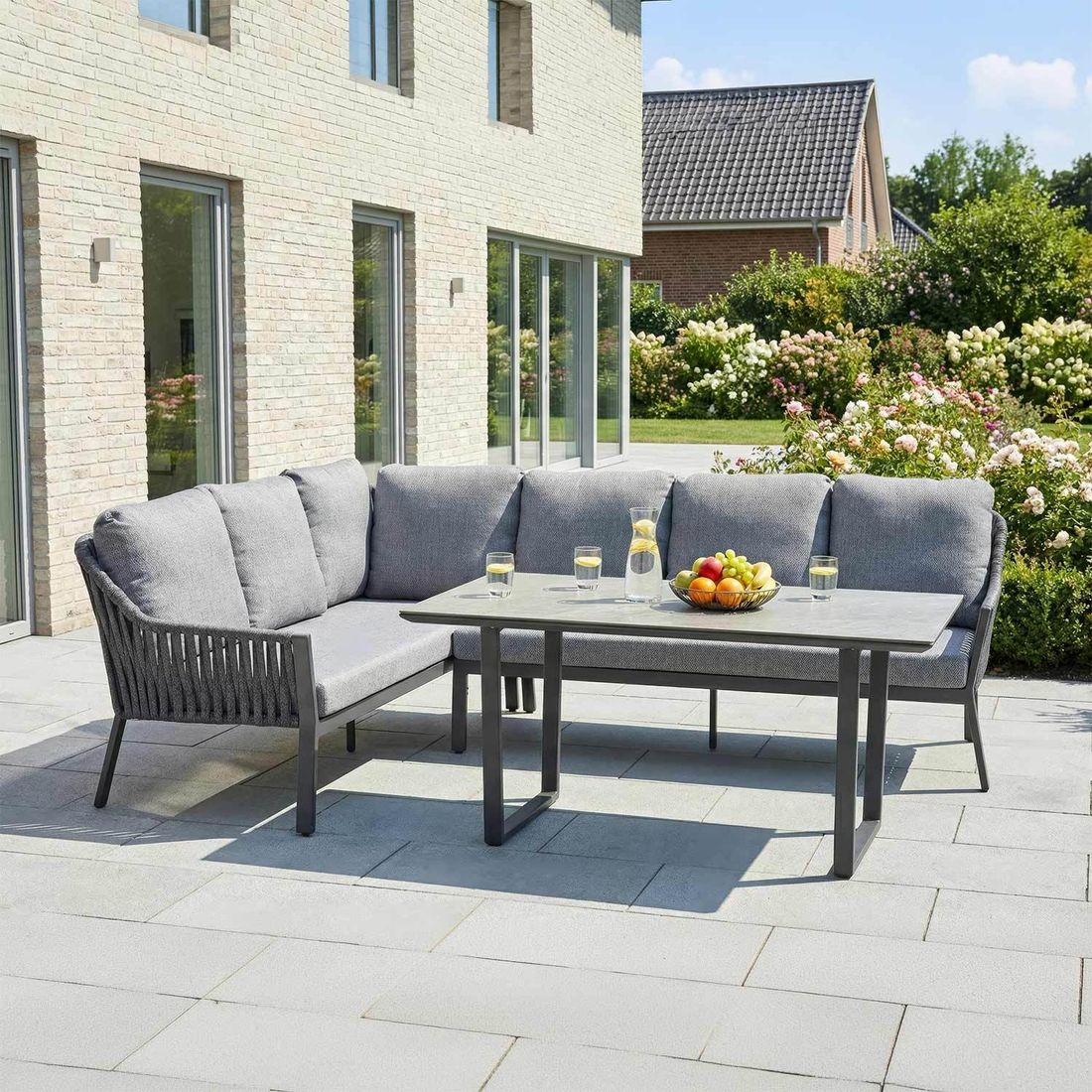 LC Garden Sofano Low Dining Dininglounge Tisch 140x80cm Aluminium/Rope/Olefin