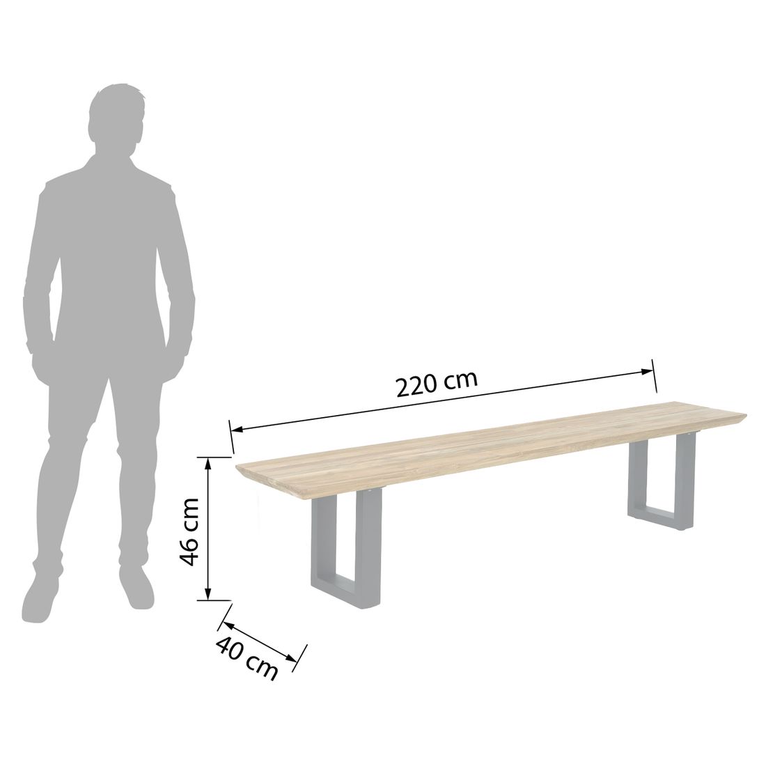 OUTLIV. Negara Gartenbank 220cm Edelstahl/Teak recycelt