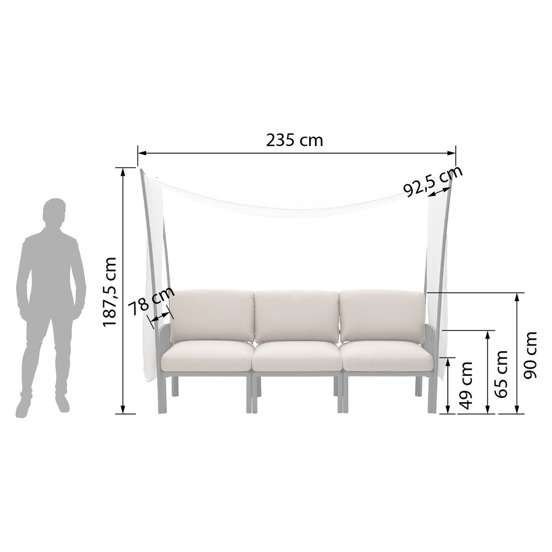 Nardi Komodo Gartenloungesofa inkl. Sonnenschutz Kunststoff/Sunbrella