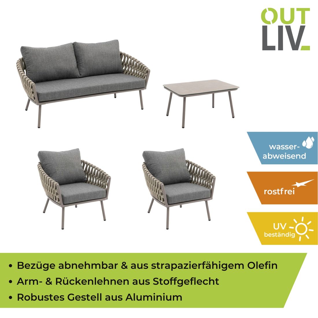 OUTLIV. Valencia Loungeset 4-tlg. Aluminium/Rope
