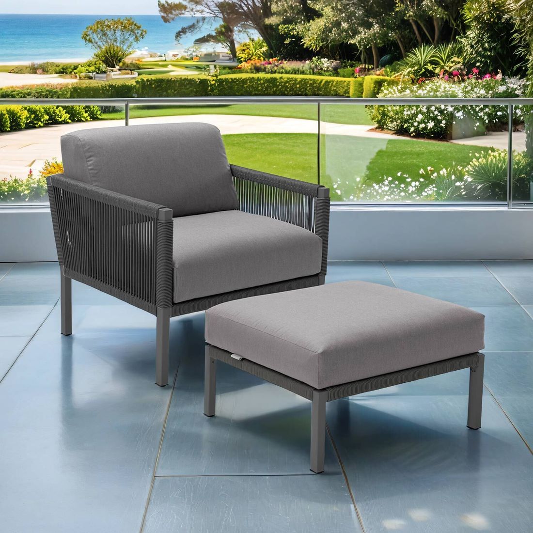 Solpuri Club Loungesessel inkl. Hocker Aluminium/Rope/Acryl